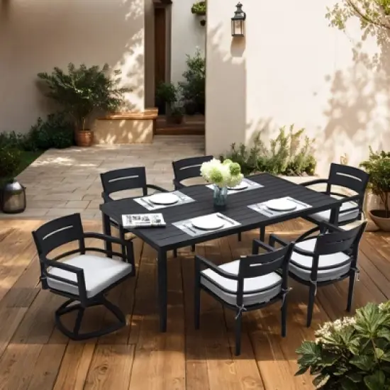DOMETOUR Outdoor Patio Aluminum 40"x70" Rectangle Dining Table with Tapered Feet & Umbrella Hole, Black image {5}