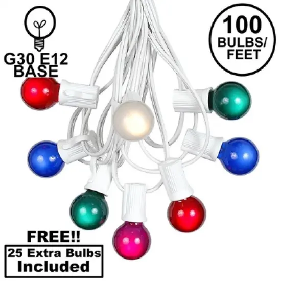 Novelty Lights 100 Feet G30 Globe Outdoor Patio String Lights, White Wire image {10}