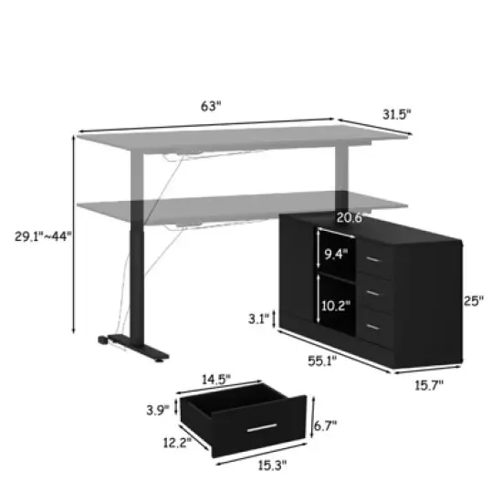 Famapy Gaming Height-Adjustable Desk with Storage & Electric Lift Top,Reversible Left-Right Study/Computer Desk,Sit-Stand Gaming Workstation image {9}