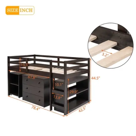 Low Twin Loft Bed with Cabinet and Rolling Portable Desk - ModernLuxe image {2}