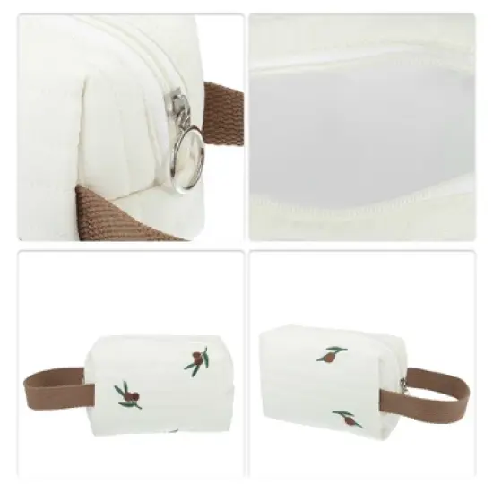 Unique Bargains Durable Embroidered Makeup Bag Beige Brown 1 Pc image {2}