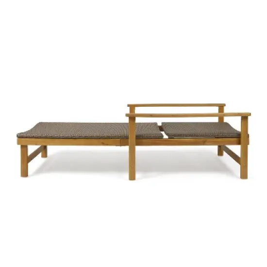 Christopher Knight Home Hampton Outdoor Acacia Wood and Wicker Adjustable Chaise Lounge image {3}