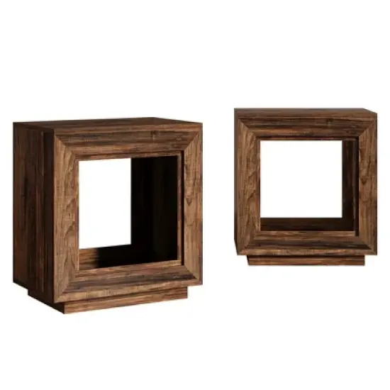 Resenkos Nightstand, Night Stand,Wood End Table, Square Side Table Nightstands with Storage,Rustic Brown image {3}