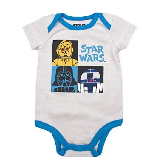 Star Wars Baby Boy's 3 Piece Graphic Printed Bodysuit Creeper with Snap Crotch Button and Shoulder Flaps Bundle Set for infant image {1}