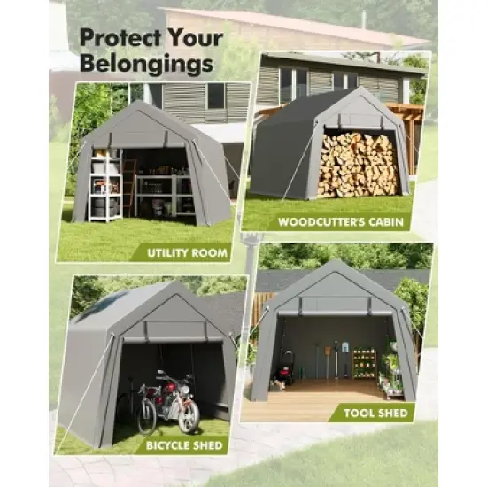 Portable Carport, Storage Shed with Heavy Duty Waterproof Tarp & 2 Roll-Up Zipper Doors, Ideal Tent for Motorcycles, Bikes, Garden Tools image {5}