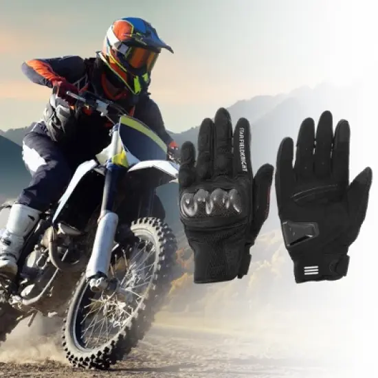 Unique Bargains Full Finger Motorcycle Gloves Carbon Fiber Pattern 1 Pair image {1}