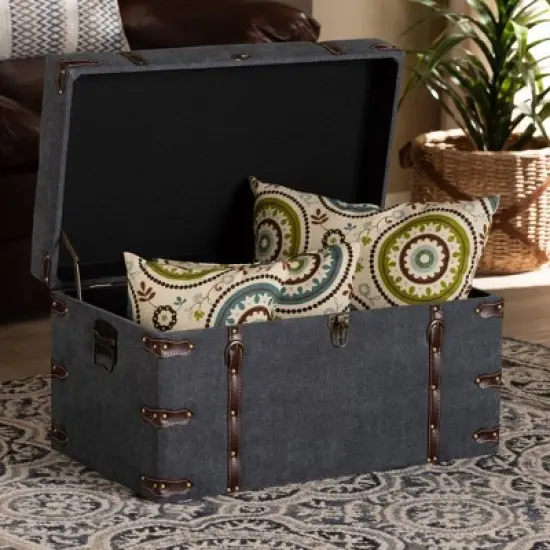 Palma Modern Transitional Fabric Upholstered Storage Trunk Ottoman Gray - Baxton Studio: Cushioned, Antique Brass Latches, No Assembly Required image {8}