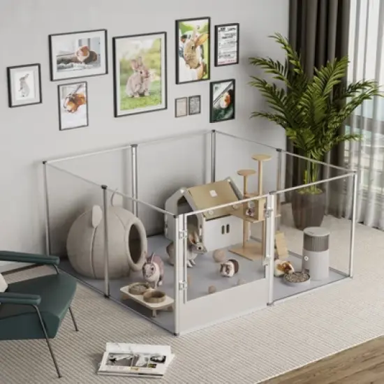 Artloge 6-10 Panels Large Heavy Duty Acrylic Dog Playpen Puppy Fence Safest Pet Enclosure Fertility Cage with Aviation Aluminum Frame & Waterproof Pad image {6}