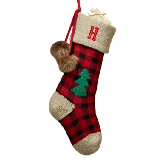 Personalization Mall Plaid Embroidered Initial Jumbo Knit Christmas Stocking image {10}