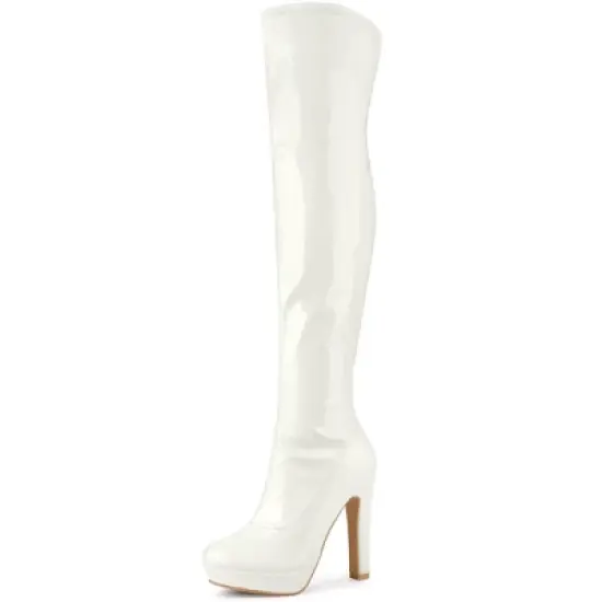 Allegra K Women's Platform Round Toe Chunky Heels Over the Knee High Boots image {8}