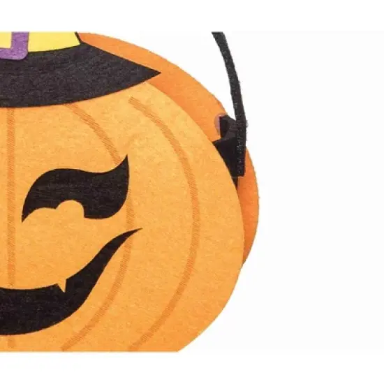Gallerie II Smiling Pumpkin Jack O' Lantern w/ Witch Hat Felt Halloween Treat-Or-Trick Costume Candy Basket Tote Bucket image {2}