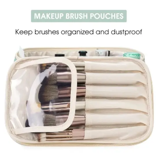 Narwey Travel Makeup Bag with Brush Compartments, Portable Cosmetic Bag Make up Bag Makeup Organizer Case with Brush Storage (Mint Green) image {5}