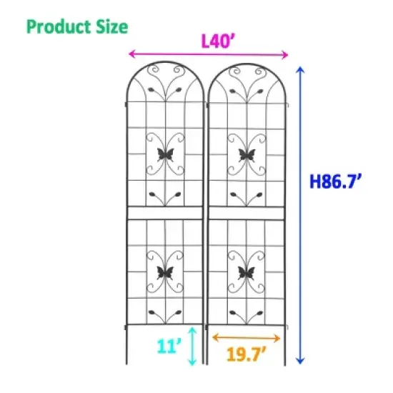 2 Pack Metal Garden Trellis 86.7" x 19.7" Rustproof Trellis for Climbing Plants Outdoor Flower Support Black image {3}