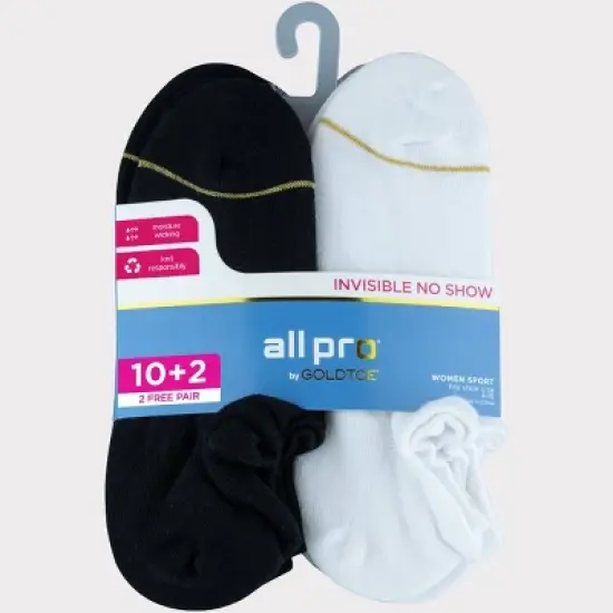 All Pro by Gold Toe Women's Ultra Invisible 10+2 Bonus Pack No Show Socks - Black/White/Gray 4-10 image {1}