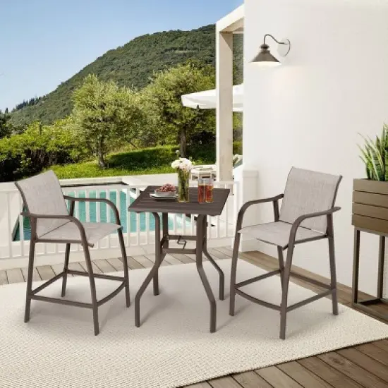 Aluminum Patio Bar Set All-weather 2pc Bar Stools and Table with Umbrella Hole - Crestlive Products image {1}