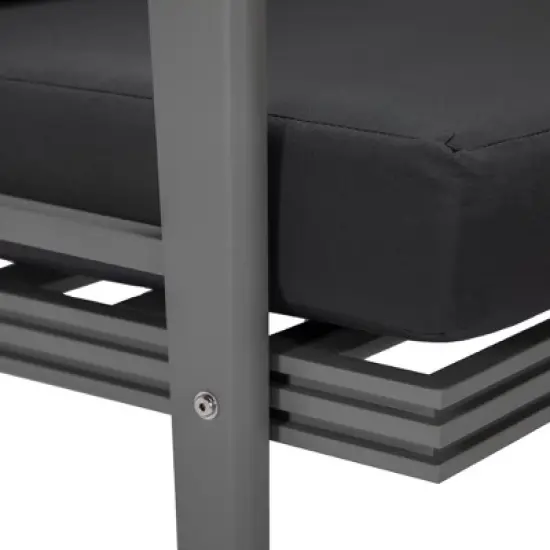 LeisureMod Walbrooke 4-Piece Outdoor Patio Conversation Set &ndash; Grey Trim Fire Pit Table with Cushioned Ottoman for Patio, Deck, Balcony & Backyard image {14}