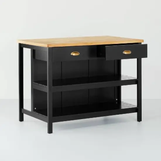 Wood Kitchen Island Table with Storage Black/Natural - Hearth & Hand&trade; with Magnolia image {3}