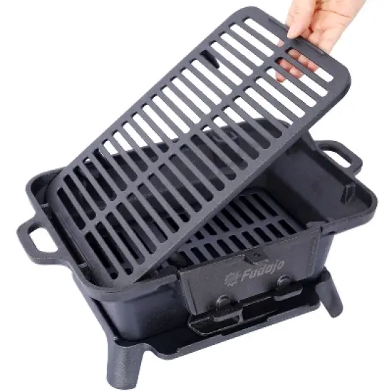 Oval Cast Iron Grill Outdoor, Portable Charcoal Grill and Tabletop Cast Iron Skillet,100% Cast Iron, Enameled, Small Charcoal Grill,Hibachi Grill image {5}