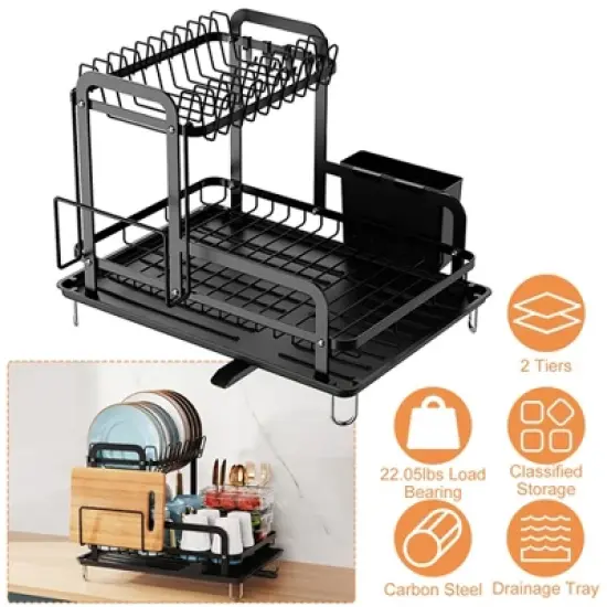 KTMBDW Dish Drying Rack for Kitchen Counter, Stainless Steel Sink Organization and Storage Essentials with Cutlery Holder, Home and Appartment, Black image {4}