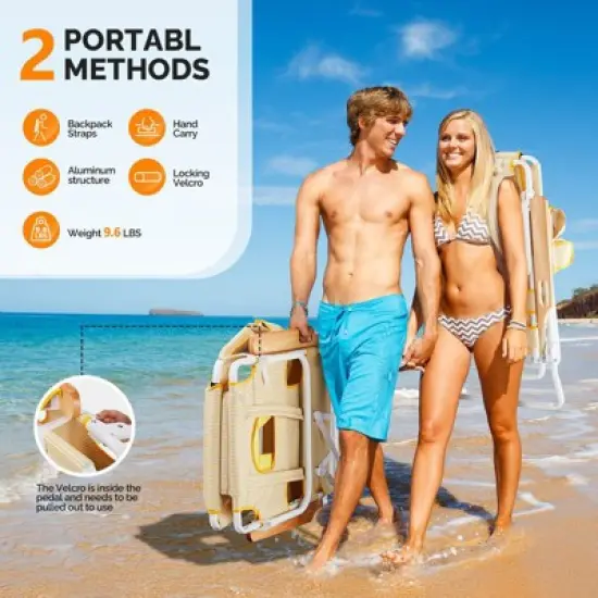 Karl Home Yellow Aluminum Folding Beach Chair(Set of 1) image {3}