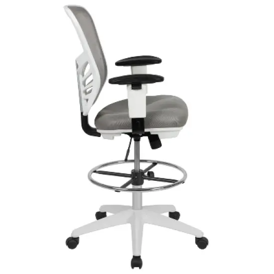 Flash Furniture Mid-Back Mesh Ergonomic Drafting Chair with Adjustable Chrome Foot Ring, Adjustable Arms image {11}