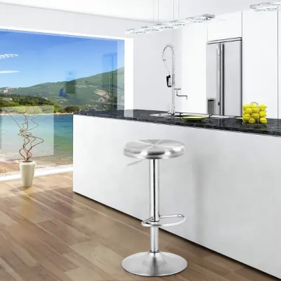 Costway Brushed Stainless Steel Swivel Bar Stool Seat Adjustable Height Round Top Silver Backless image {3}