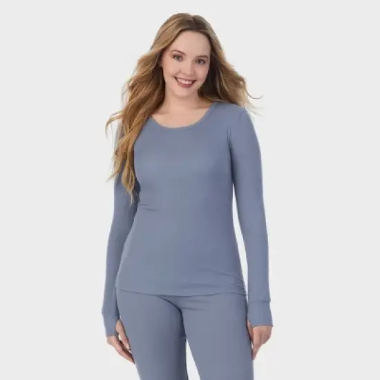 Warm Essentials by Cuddl Duds Women's Retro Ribbed Long Sleeve Scoop Neck Pajama Top image {4}