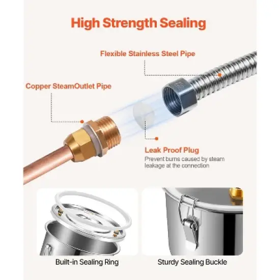 VEVOR Alcohol Still, 3 Gal / 11.4 L Stainless Steel Water Alcohol Distiller with Copper Coil for Fast Cooling, Dual Condenser Distiller Kit, Silver image {6}