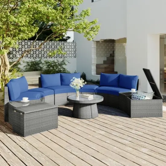 YOOCOZZ Patio Rattan 10-Piece Half Round Sectional Sectional Sofa Set image {9}