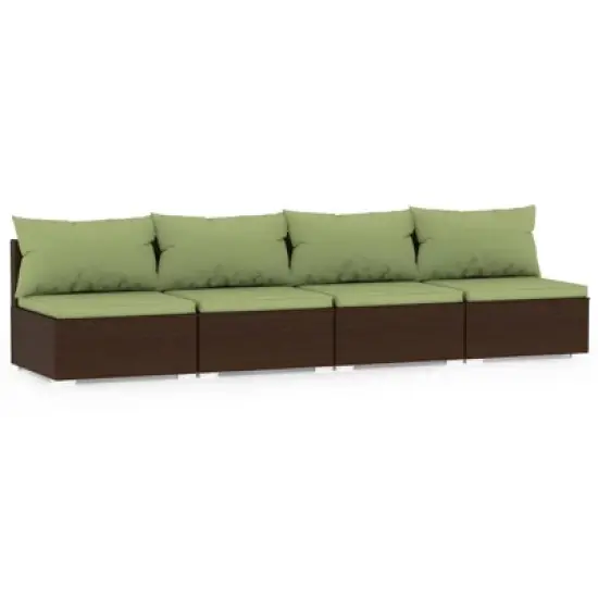 vidaXL Brown Patio Furniture Poly Rattan - Green Cushions -4 Seats image {8}