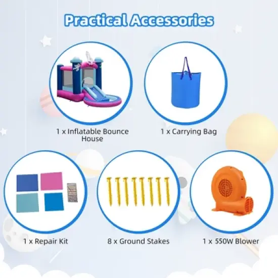 Costway Inflatable Space-themed Bounce House Kids 3-in-1 Bounce Castle W/ 550W Blower image {8}