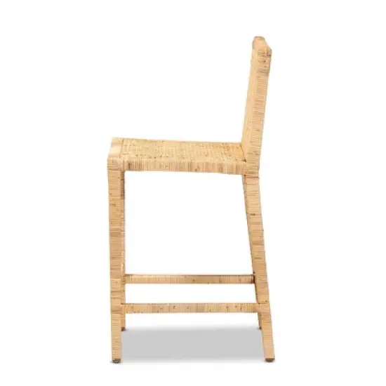 Sofia Wood and Rattan Counter Height Barstool Natural - bali & pari image {2}
