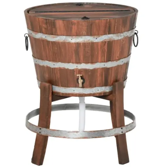 Outsunny 13 Gallons Retro Style Wooden Cooler Ice Bucket with Support Frame, Foldable Flip Cover, and Drain Faucet image {5}