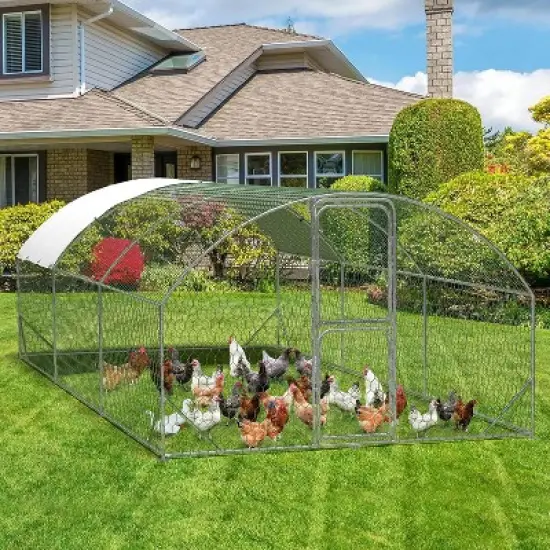 Walk-In Metal Chicken Coop, Waterproof Anti-UV Cover with Double Doors, Outdoor Poultry Cage for Chickens Ducks image {6}