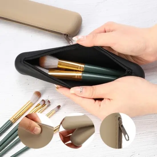 Unique Bargains Portable Travel Silicone Makeup Brush Holder Black Khaki 2 Pcs image {2}