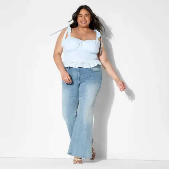 Women's Smocked Sweetheart Neck Tank Top - Wild Fable&trade; Light Blue image {3}