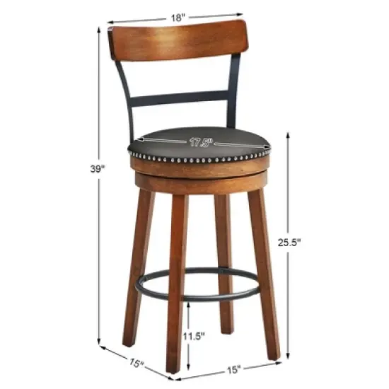 Costway Set of 2/4 BarStool 25.5'' Swivel Counter Height Dining Chair with Rubber Wood Legs image {1}
