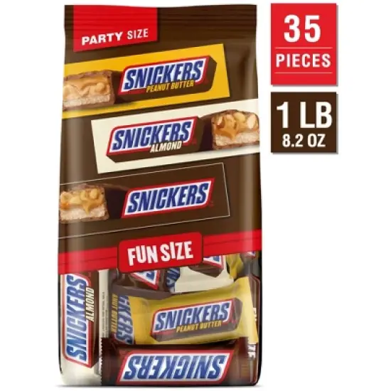 Snickers Milk Chocolate, Peanut Butter, & Almond Candy Bars Fun Size Variety Pack, Party Size - 24.02oz Bulk Bag image {1}