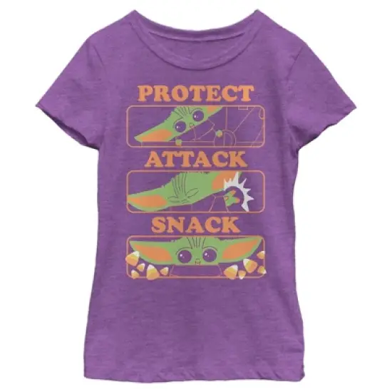 Girl's Star Wars: The Mandalorian Halloween Grogu Protect Attack Snack T-Shirt image {3}