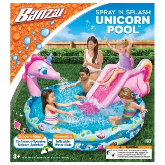 Banzai Spray 'N Splash 78 x 60 x 32" Unicorn Inflatable Pool image {1}