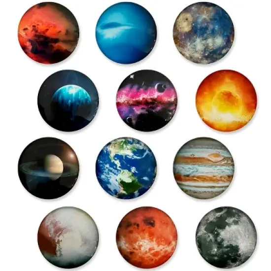 Wrapables Crystal Glass Magnets, Refrigerator Magnets for Office Whiteboards, Cabinets, Lockers (Set of 12), Planets image {7}
