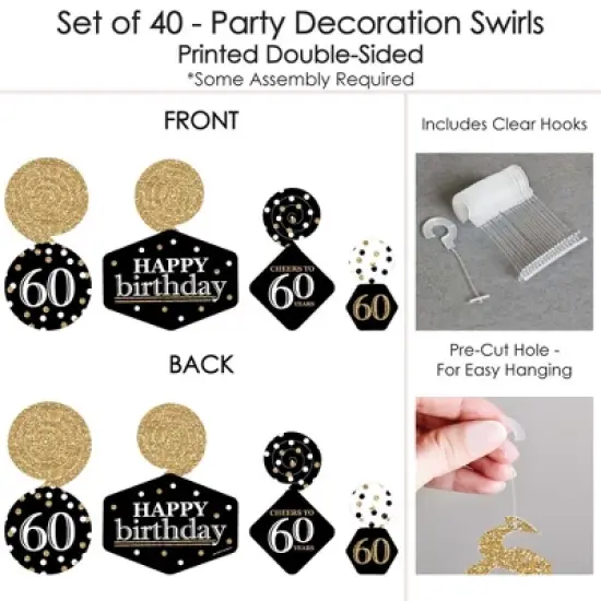 Big Dot of Happiness Adult 60th Birthday - Gold - Birthday Party Hanging Decor - Party Decoration Swirls - Set of 40 image {4}