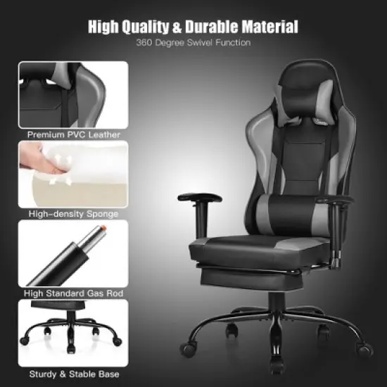 Costway Gaming Chair Racing High Back Office Chair w/ Footrest Black image {9}