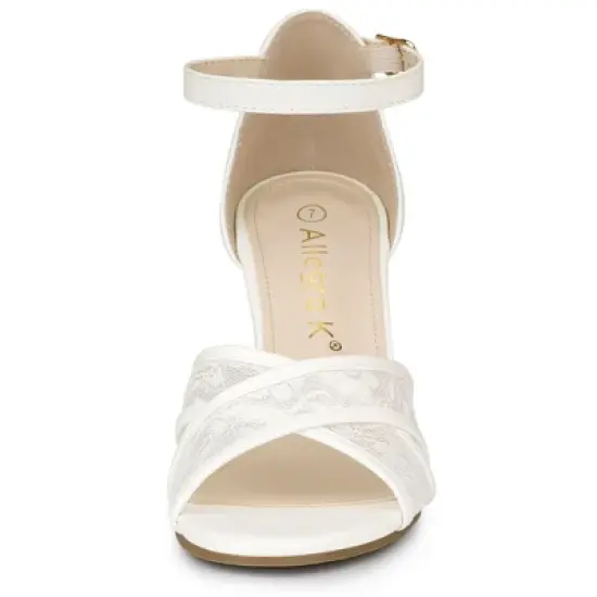 Allegra K Women's Floral Lace Mesh Wedges Sandals image {2}