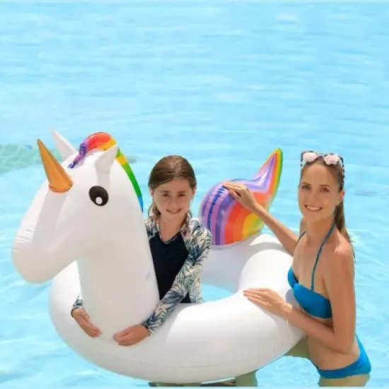 Northlight 68" Rainbow Unicorn Inflatable Swimming Pool Tube Ring Float image {1}