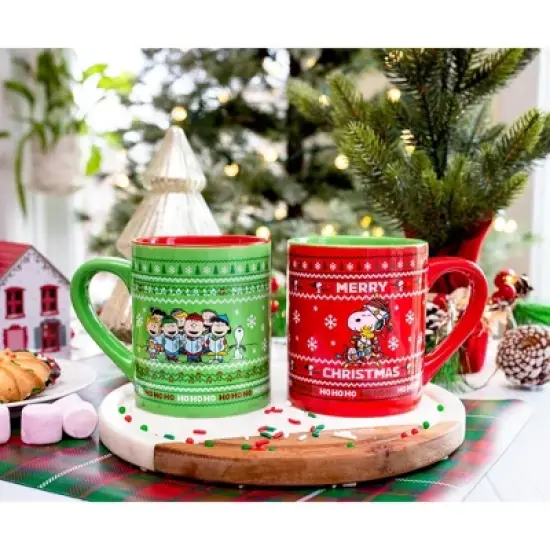 Silver Buffalo Peanuts Charlie Brown and Snoopy Christmas Sweaters Ceramic Mugs | Set of 2 image {2}