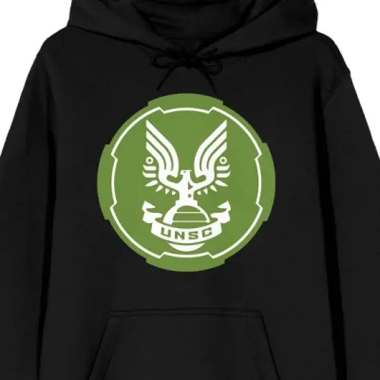 Halo Infinite UNSC Emblem Long Sleeve Men's Black Hooded Sweatshirt image {1}