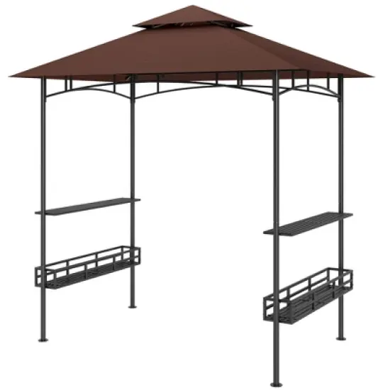 Outsunny 8' x 5' Grill Gazebo, 2-Tier Outdoor BBQ Gazebo with 2 Side Shelves, Storage Baskets and Ceiling Hook image {3}