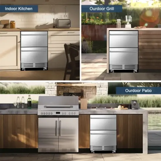 SOZT 23.4 in. 4.9 cu. ft. Stainless Steel Built-In Under Counter Drawer Beverage Fridge with Double Drawer image {9}