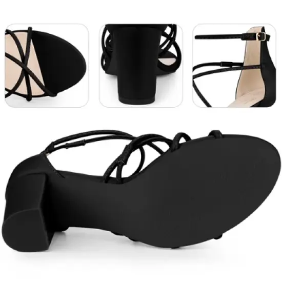 Perphy Crisscross Strappy Strap Chunky Heels Sandals for Women image {3}